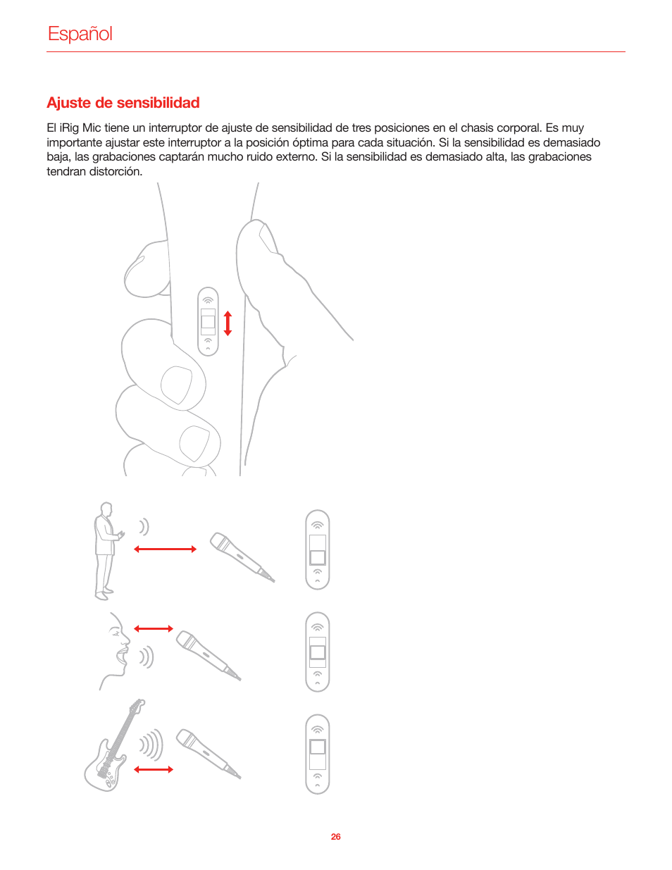 Ajuste de sensibilidad, Español | IK Multimedia iRig Mic User Manual | Page 26 / 61