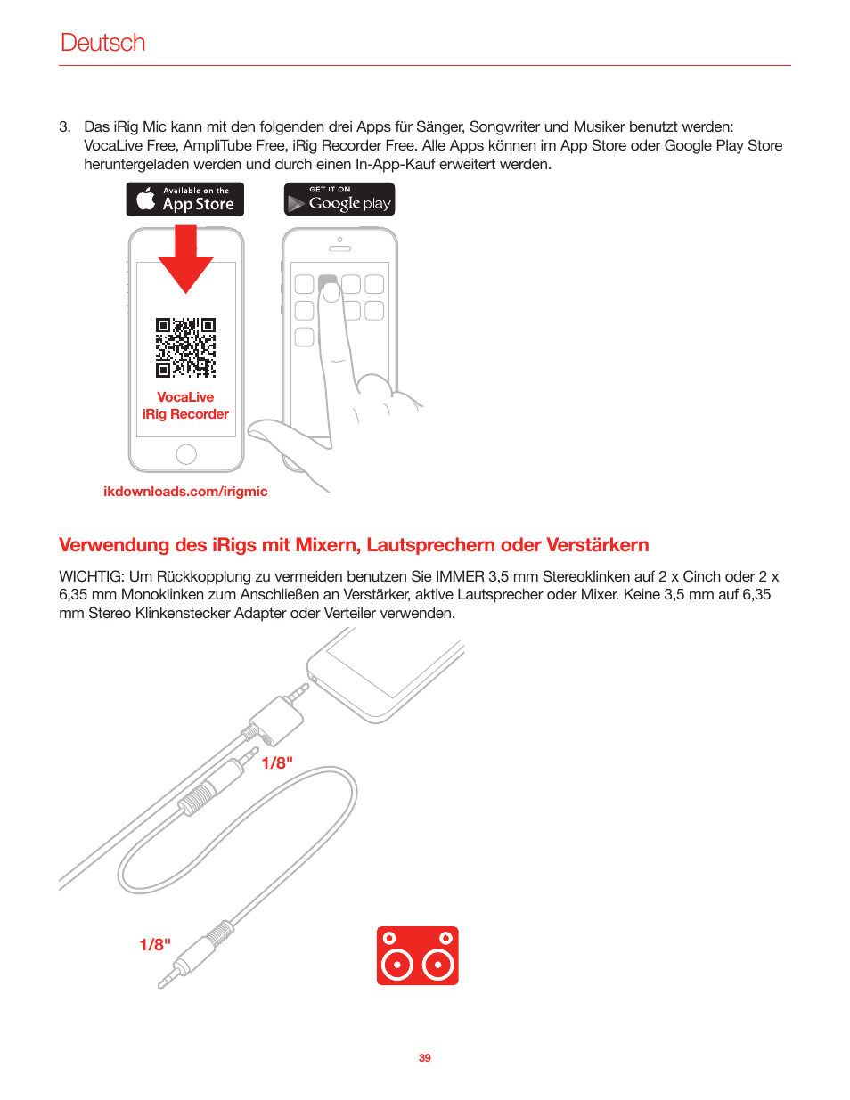 Deutsch | IK Multimedia iRig Mic User Manual | Page 39 / 61