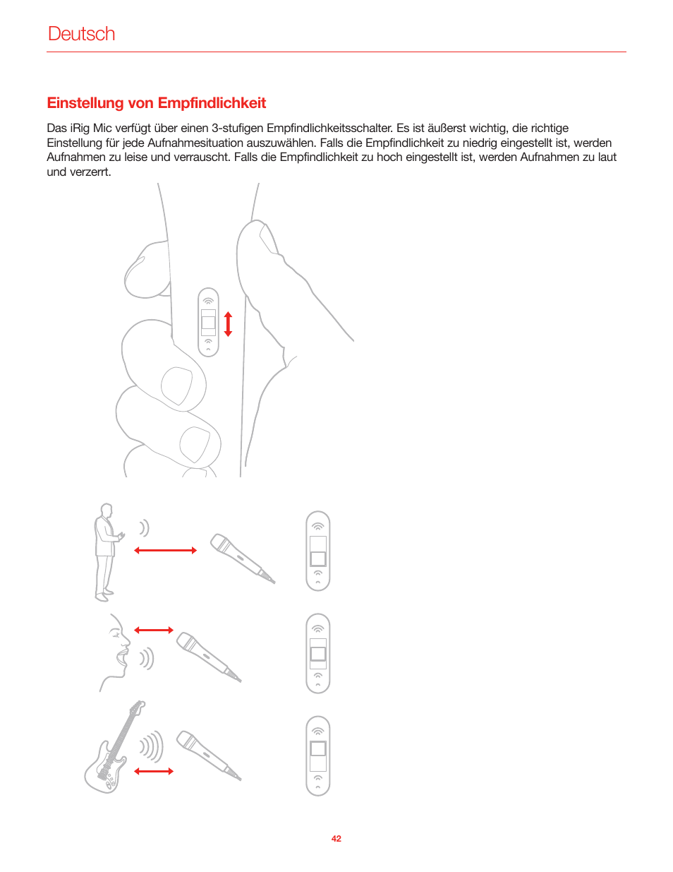 Einstellung von empfindlichkeit, Deutsch | IK Multimedia iRig Mic User Manual | Page 42 / 61