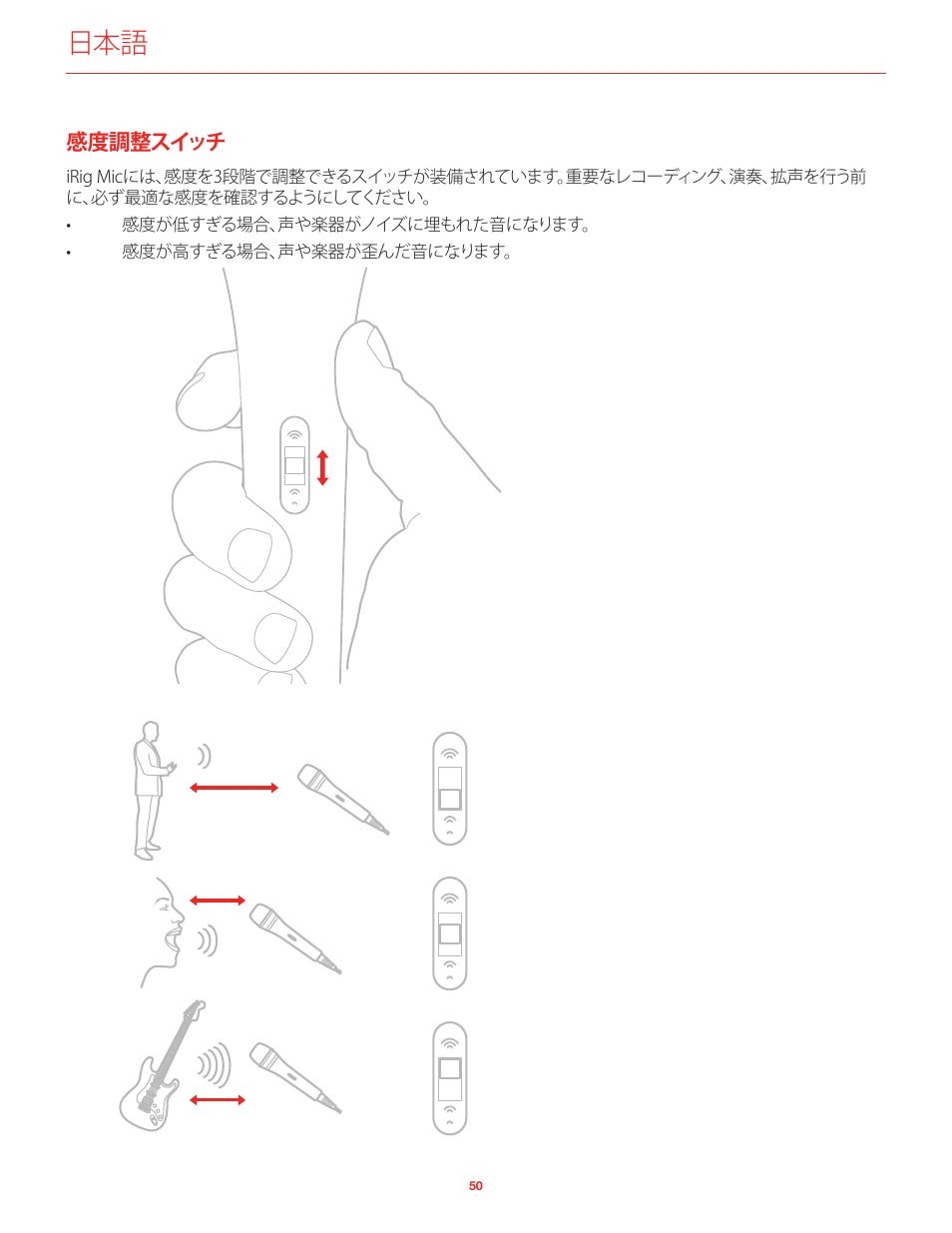 感度調整スイッチ | IK Multimedia iRig Mic User Manual | Page 50 / 61