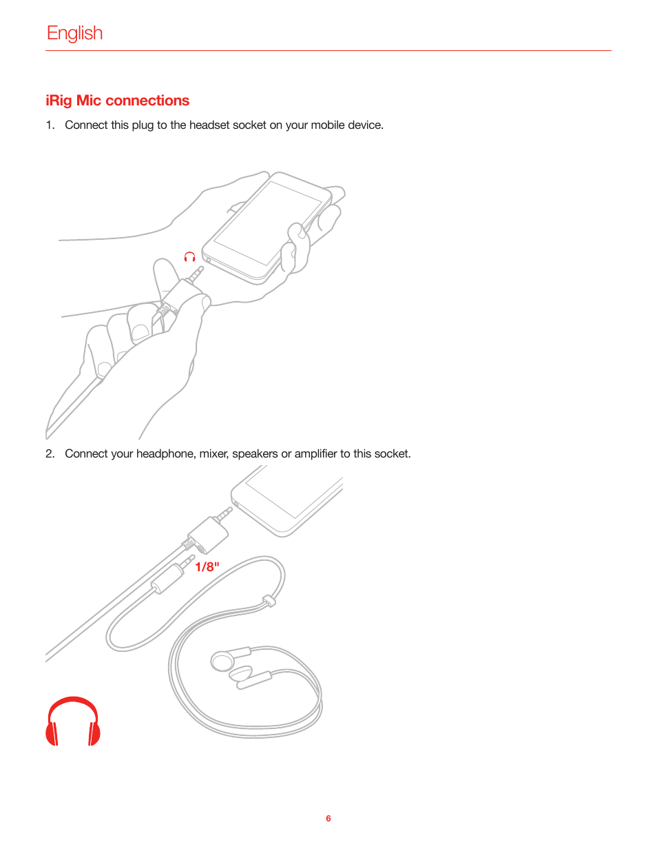 Irig mic connections, English | IK Multimedia iRig Mic User Manual | Page 6 / 61