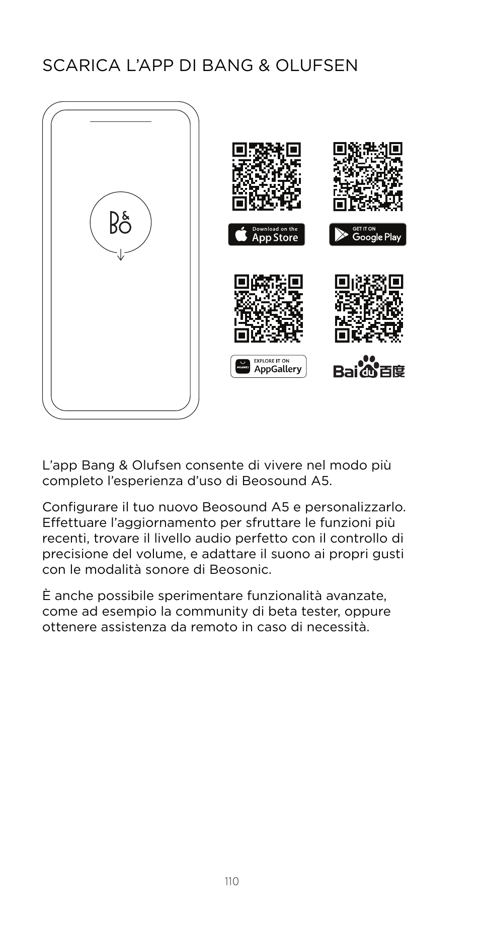 Scarica l’app di bang & olufsen | Bang & Olufsen Beosound A5 Portable Wireless Speaker (Nordic Weave) User Manual | Page 110 / 213