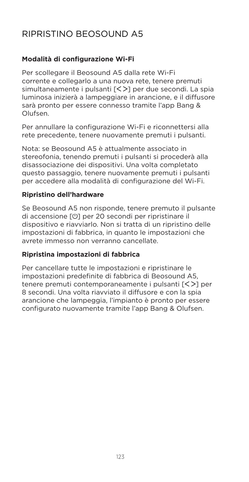 Ripristino beosound a5 | Bang & Olufsen Beosound A5 Portable Wireless Speaker (Nordic Weave) User Manual | Page 123 / 213