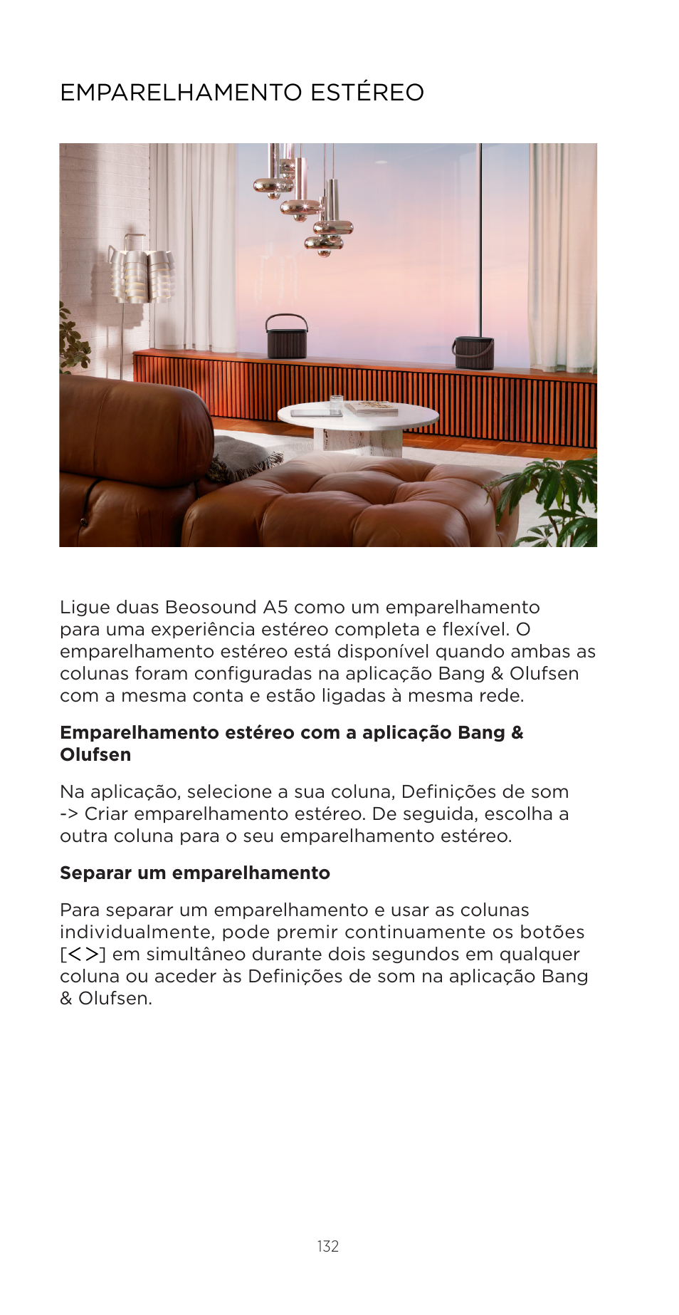 Emparelhamento estéreo | Bang & Olufsen Beosound A5 Portable Wireless Speaker (Nordic Weave) User Manual | Page 132 / 213
