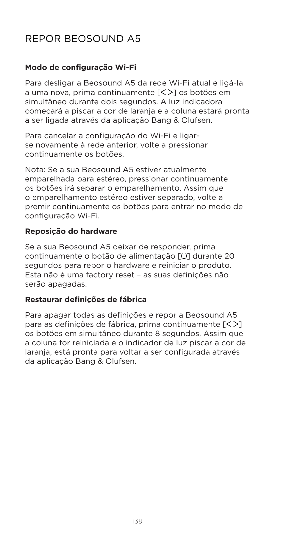 Repor beosound a5 | Bang & Olufsen Beosound A5 Portable Wireless Speaker (Nordic Weave) User Manual | Page 138 / 213