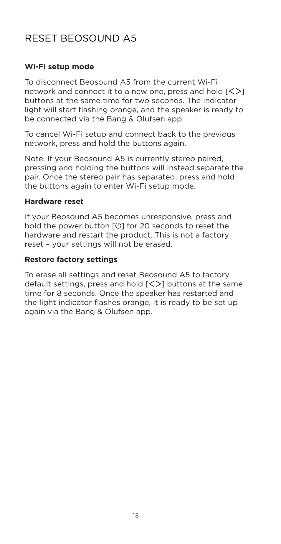 Reset beosound a5 | Bang & Olufsen Beosound A5 Portable Wireless Speaker (Nordic Weave) User Manual | Page 18 / 213