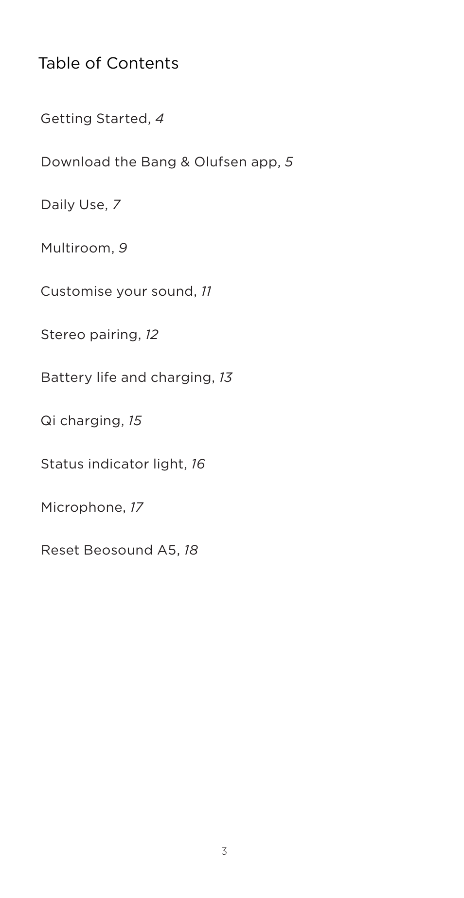 Bang & Olufsen Beosound A5 Portable Wireless Speaker (Nordic Weave) User Manual | Page 3 / 213