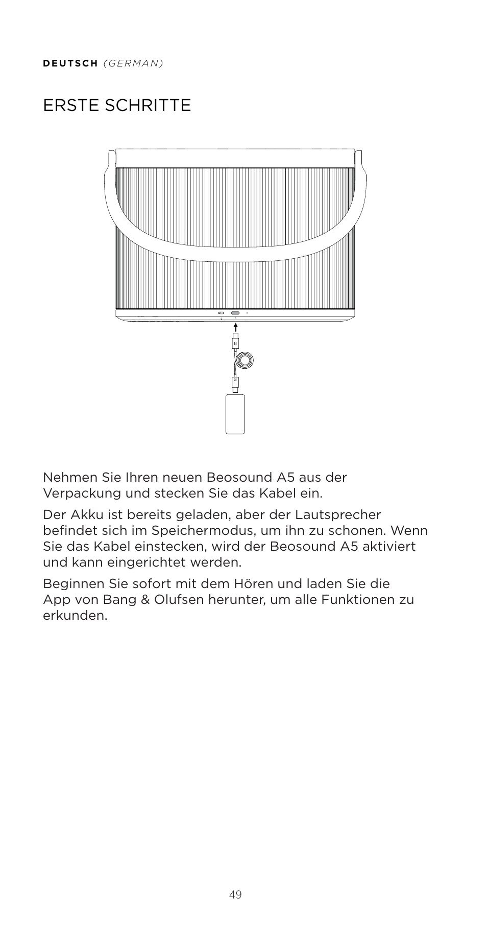 Erste schritte | Bang & Olufsen Beosound A5 Portable Wireless Speaker (Nordic Weave) User Manual | Page 49 / 213