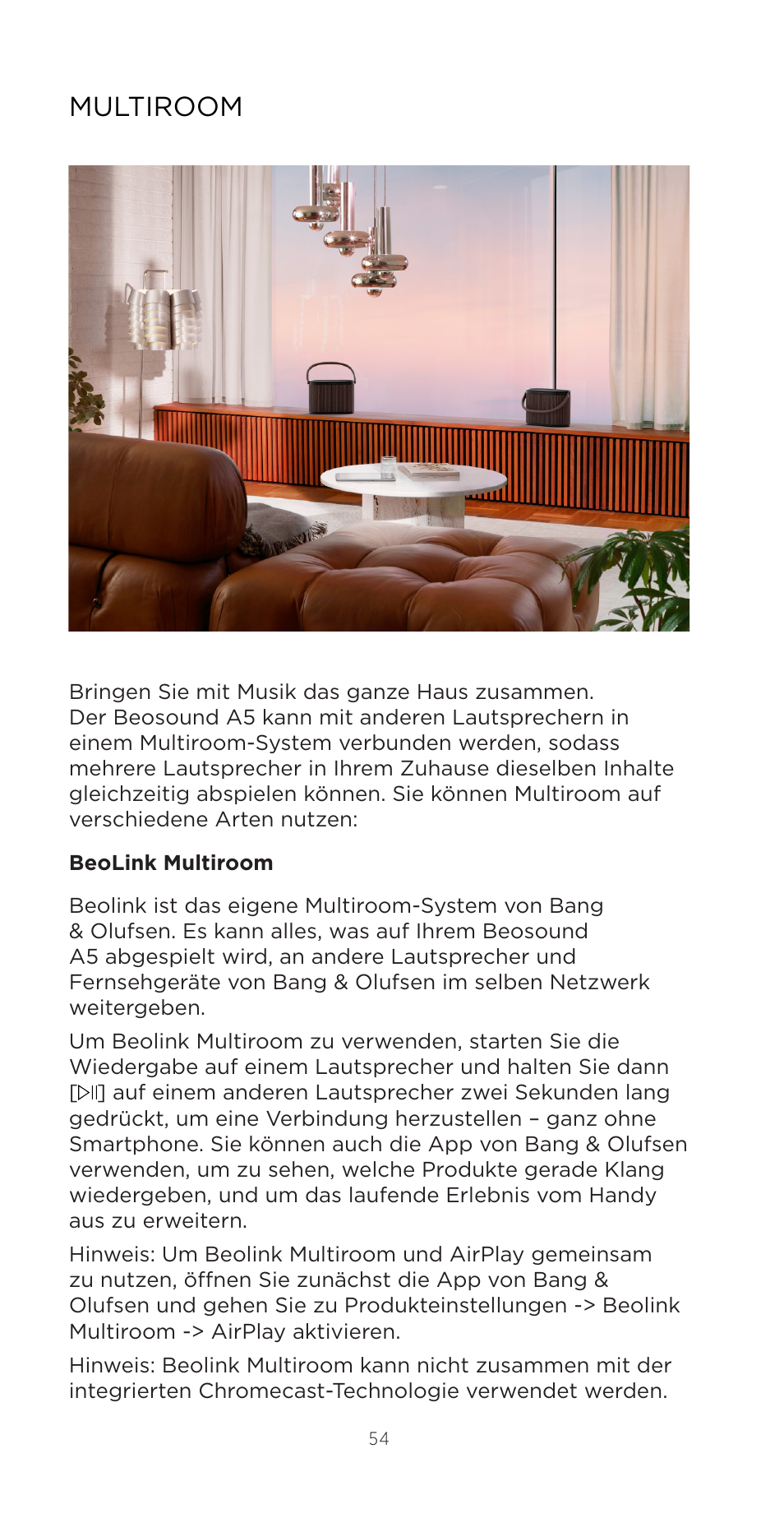 Multiroom | Bang & Olufsen Beosound A5 Portable Wireless Speaker (Nordic Weave) User Manual | Page 54 / 213