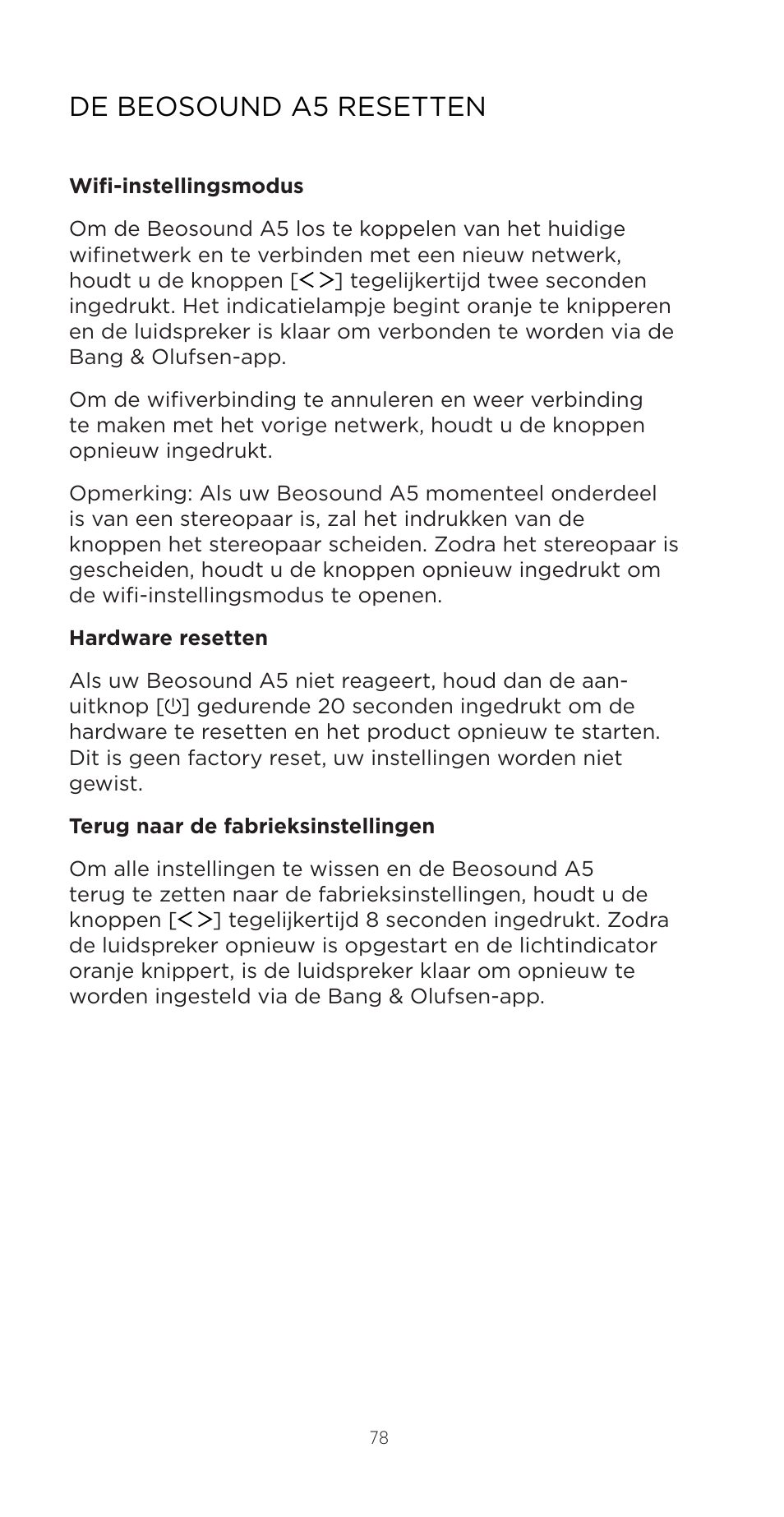 De beosound a5 resetten | Bang & Olufsen Beosound A5 Portable Wireless Speaker (Nordic Weave) User Manual | Page 78 / 213