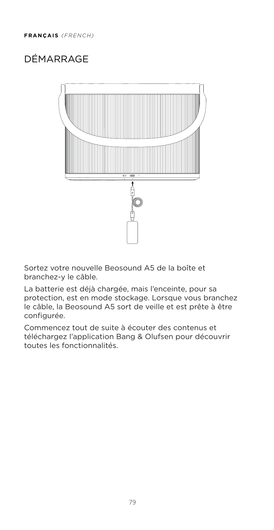 Démarrage | Bang & Olufsen Beosound A5 Portable Wireless Speaker (Nordic Weave) User Manual | Page 79 / 213