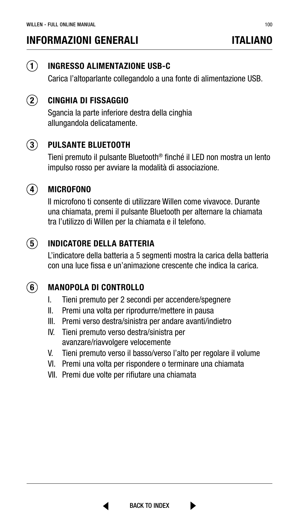 Informazioni generali italiano | Marshall Willen Portable Bluetooth Speaker (Black & Brass) User Manual | Page 100 / 219