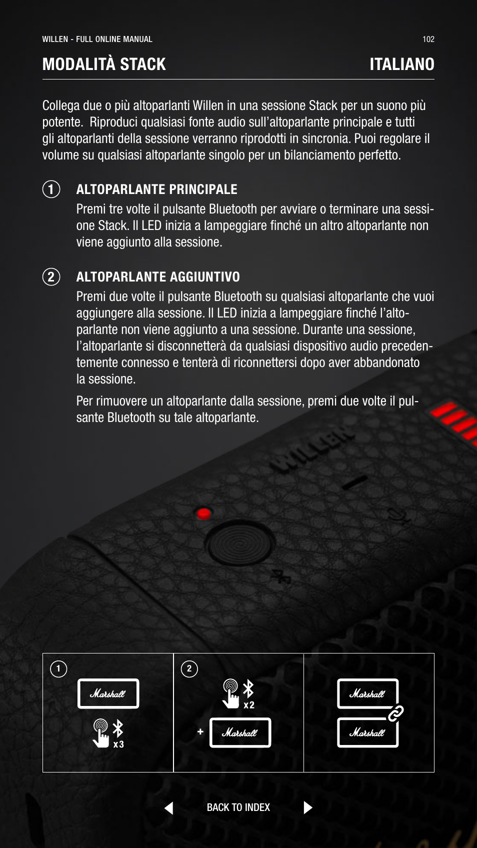 Modalità stack italiano | Marshall Willen Portable Bluetooth Speaker (Black & Brass) User Manual | Page 102 / 219