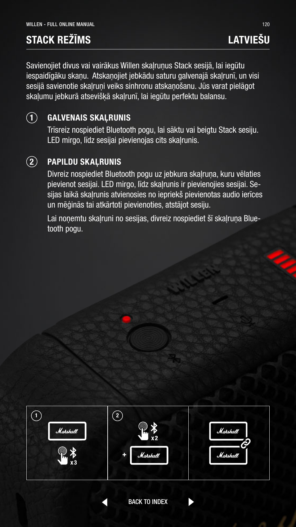Stack režīms, Latviešu | Marshall Willen Portable Bluetooth Speaker (Black & Brass) User Manual | Page 120 / 219