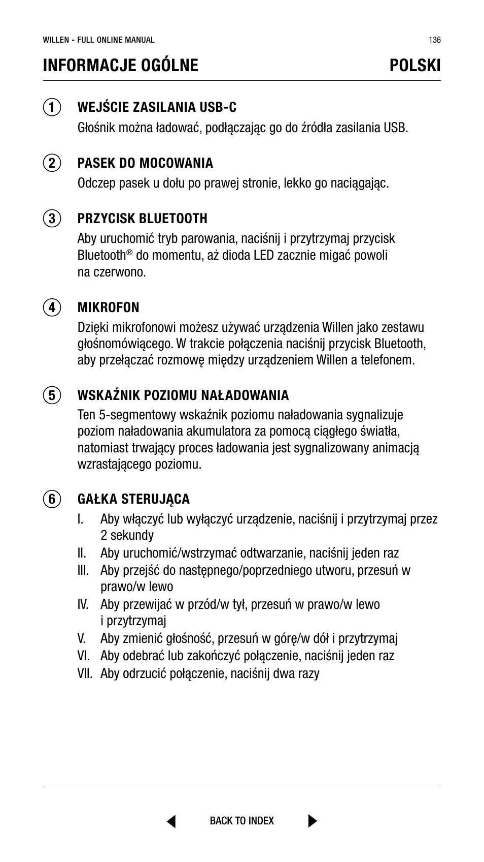 Informacje ogólne polski | Marshall Willen Portable Bluetooth Speaker (Black & Brass) User Manual | Page 136 / 219