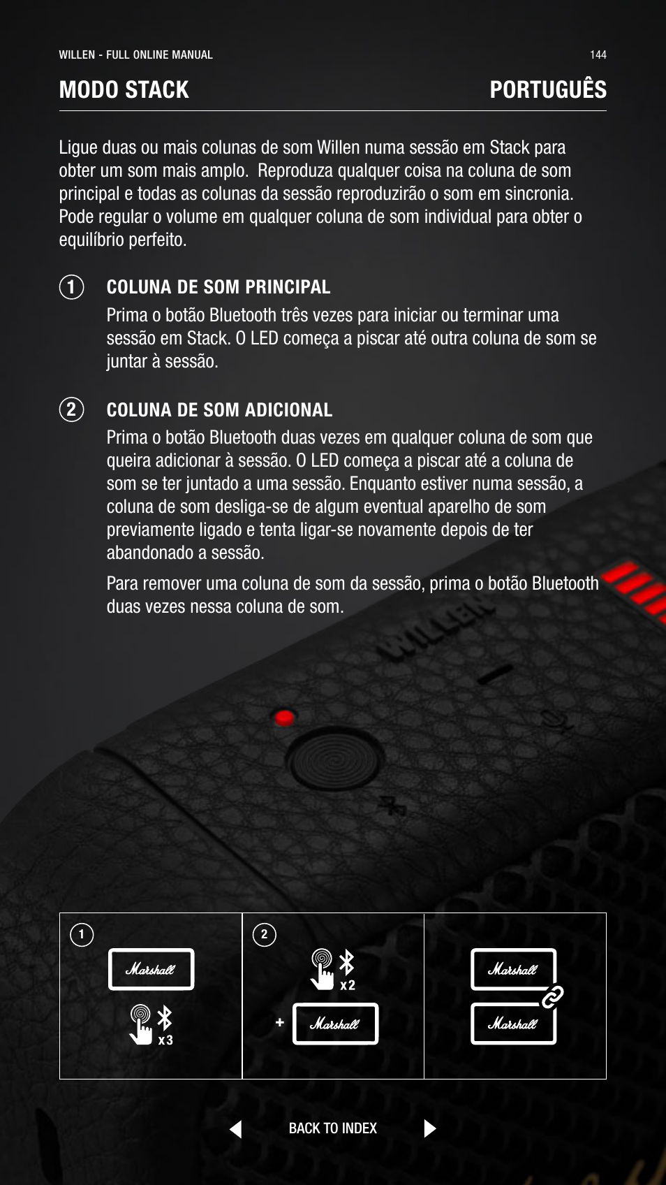 Modo stack, Português | Marshall Willen Portable Bluetooth Speaker (Black & Brass) User Manual | Page 144 / 219