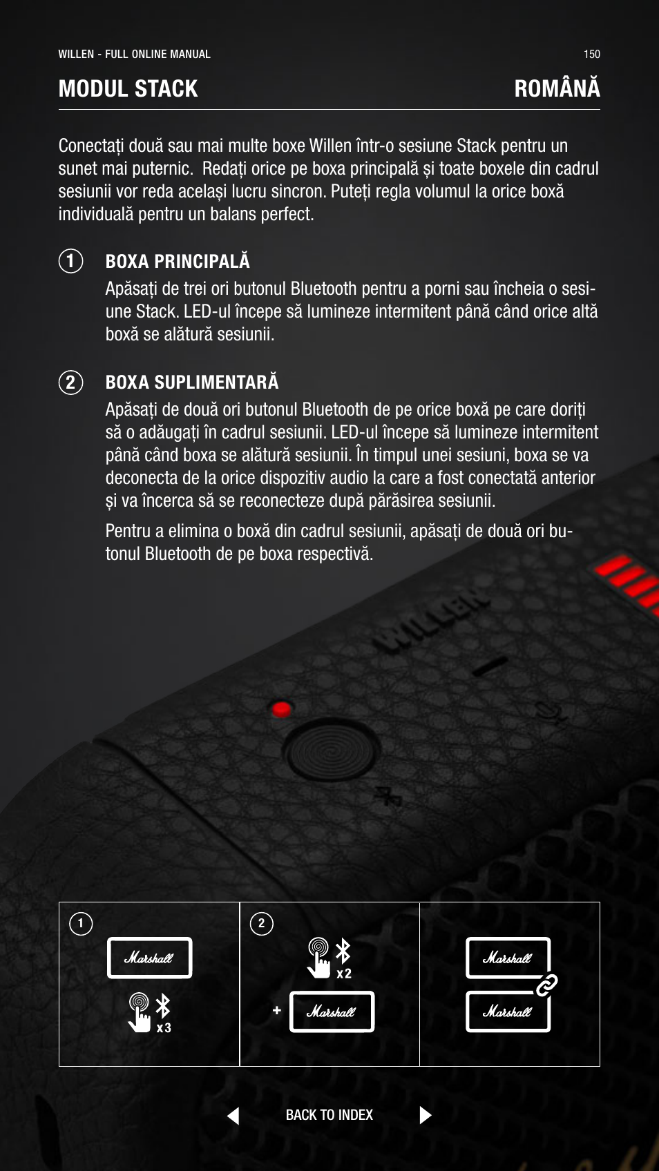 Modul stack, Română | Marshall Willen Portable Bluetooth Speaker (Black & Brass) User Manual | Page 150 / 219