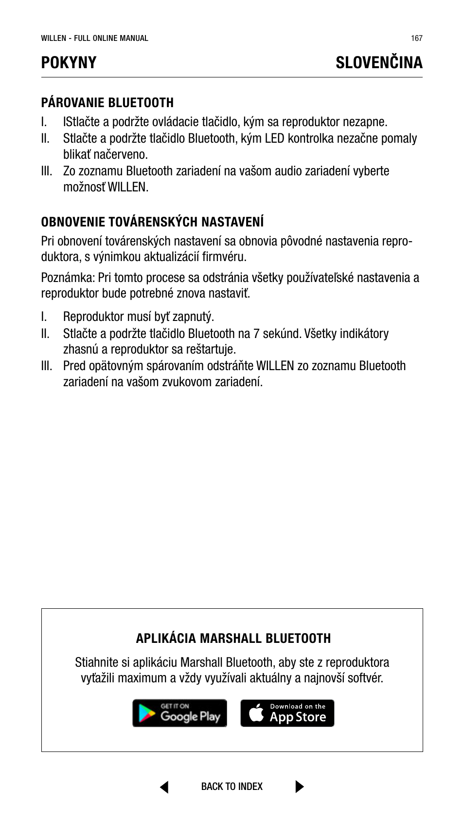 Pokyny, Slovenčina | Marshall Willen Portable Bluetooth Speaker (Black & Brass) User Manual | Page 167 / 219