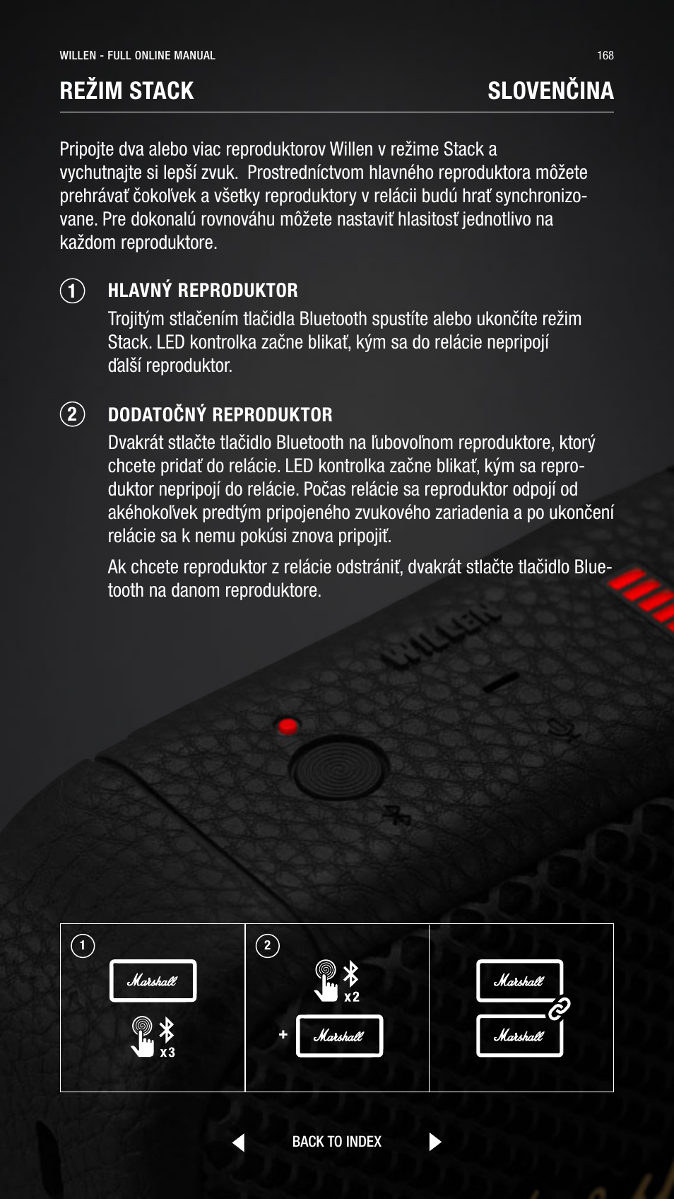 Režim stack, Slovenčina | Marshall Willen Portable Bluetooth Speaker (Black & Brass) User Manual | Page 168 / 219