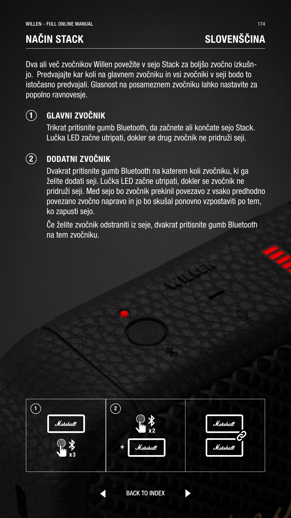 Način stack, Slovenščina | Marshall Willen Portable Bluetooth Speaker (Black & Brass) User Manual | Page 174 / 219