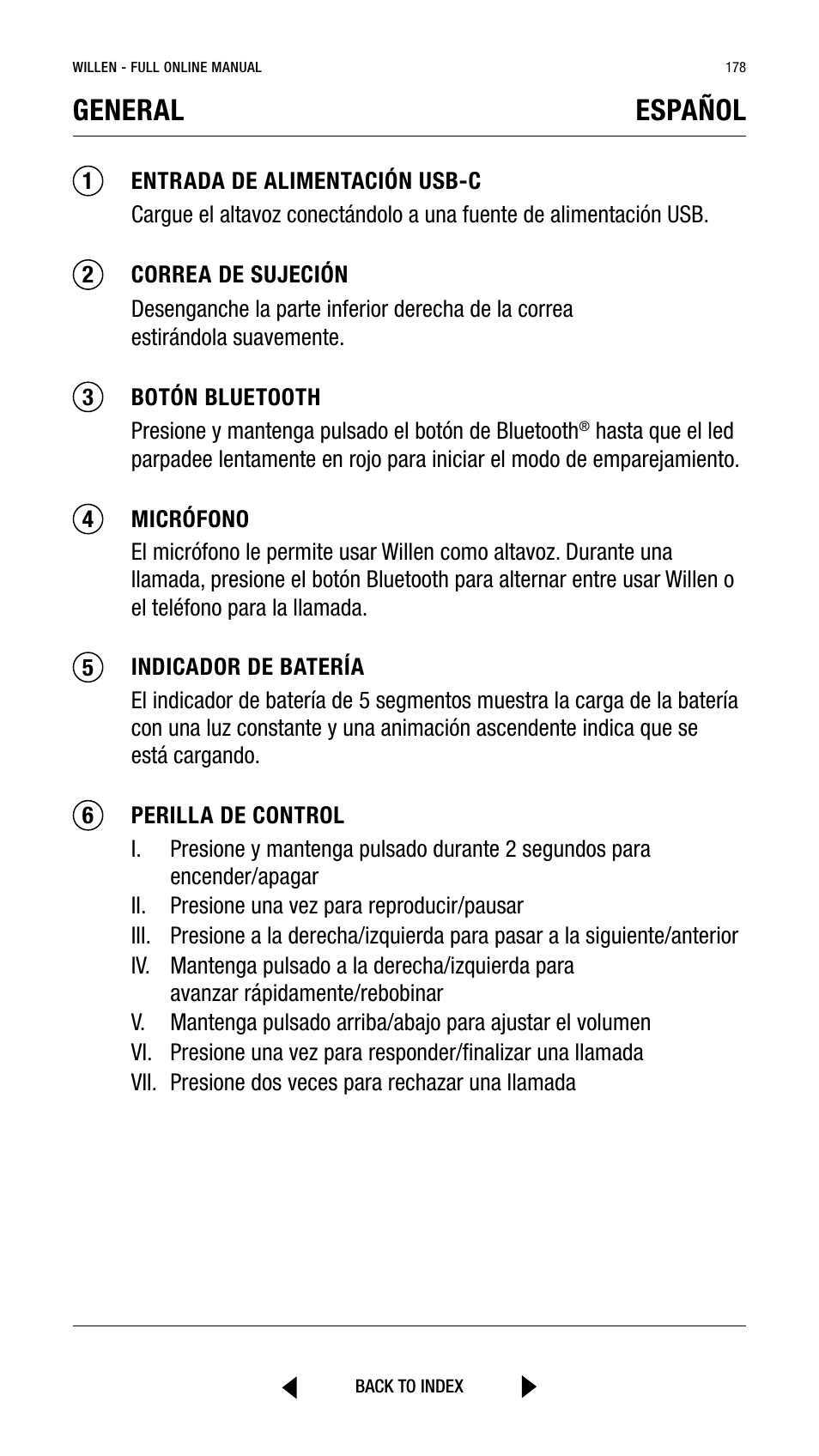 General español | Marshall Willen Portable Bluetooth Speaker (Black & Brass) User Manual | Page 178 / 219