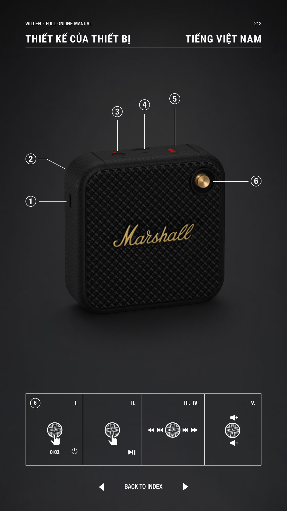 Vietnamese, Tiếng việt nam, Thiết kế của thiết bị tiếng việt nam | Marshall Willen Portable Bluetooth Speaker (Black & Brass) User Manual | Page 213 / 219