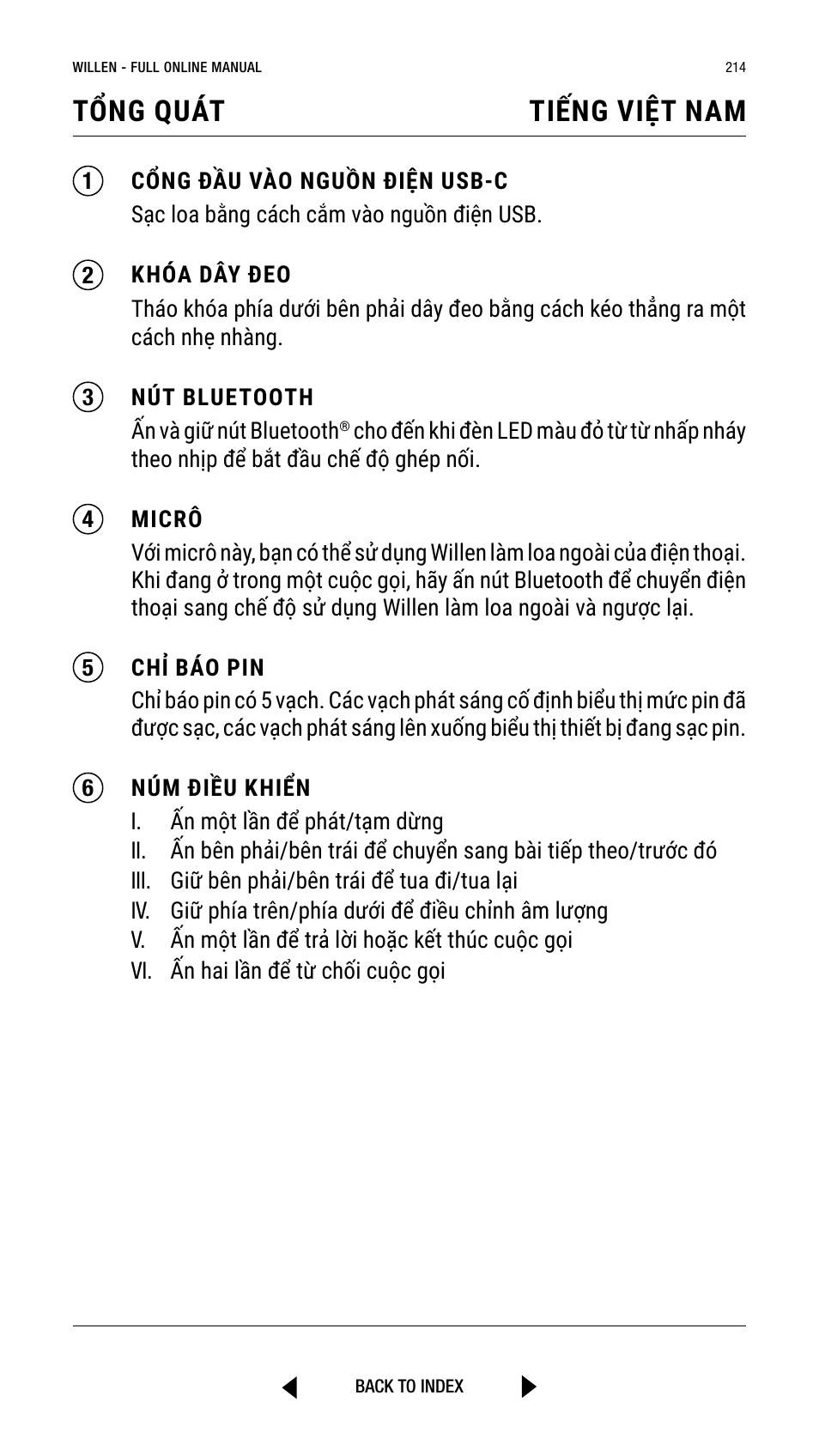 Tổng quát tiếng việt nam | Marshall Willen Portable Bluetooth Speaker (Black & Brass) User Manual | Page 214 / 219