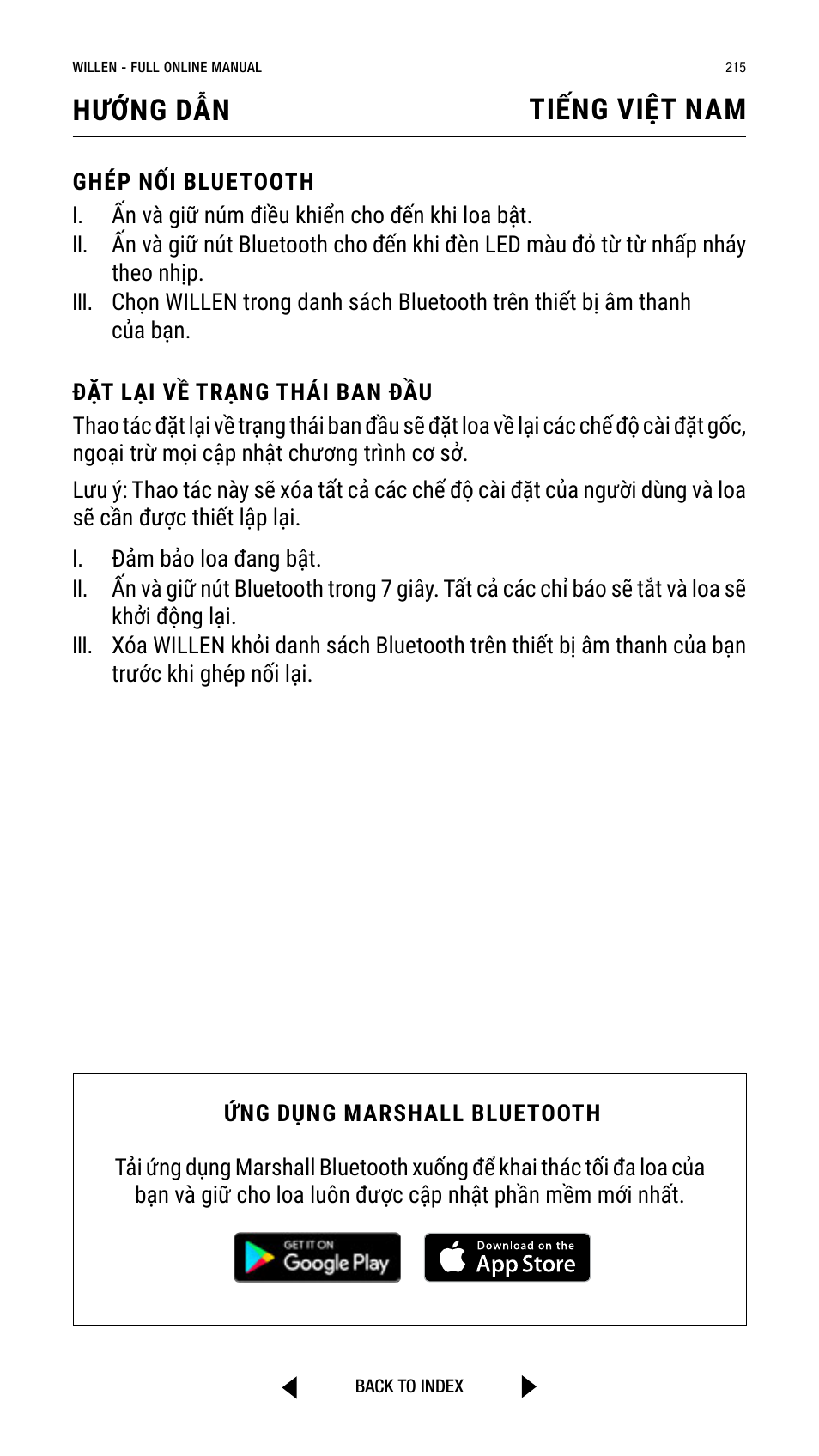 Hướng dẫn, Tiếng việt nam | Marshall Willen Portable Bluetooth Speaker (Black & Brass) User Manual | Page 215 / 219