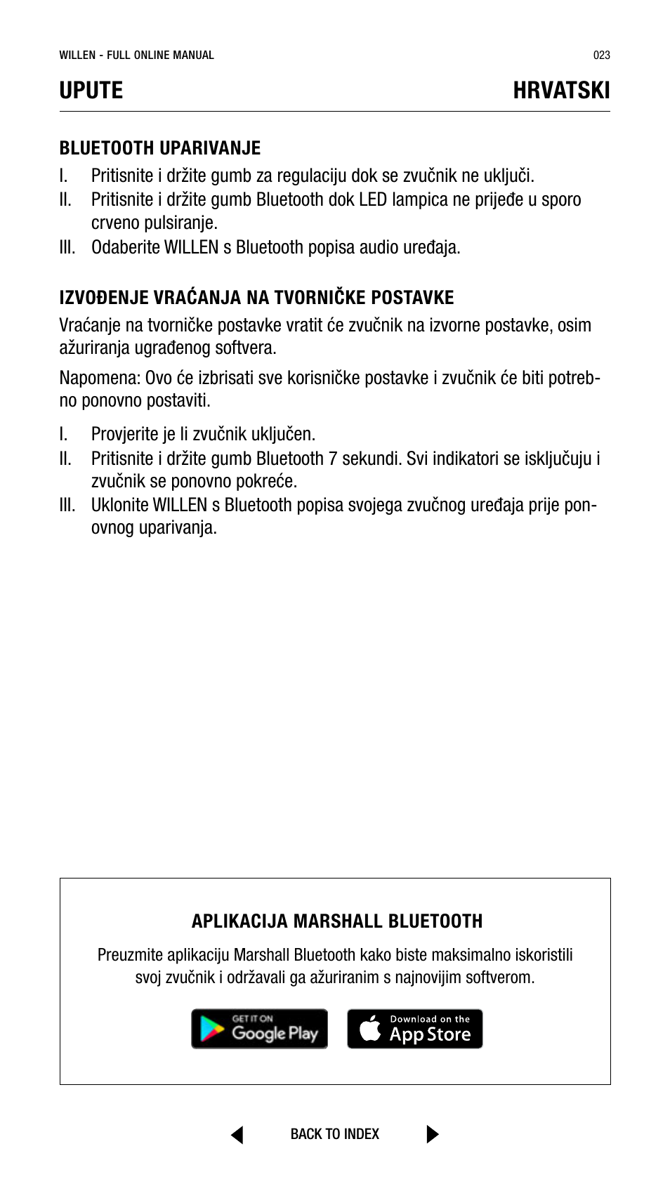 Upute hrvatski | Marshall Willen Portable Bluetooth Speaker (Black & Brass) User Manual | Page 23 / 219