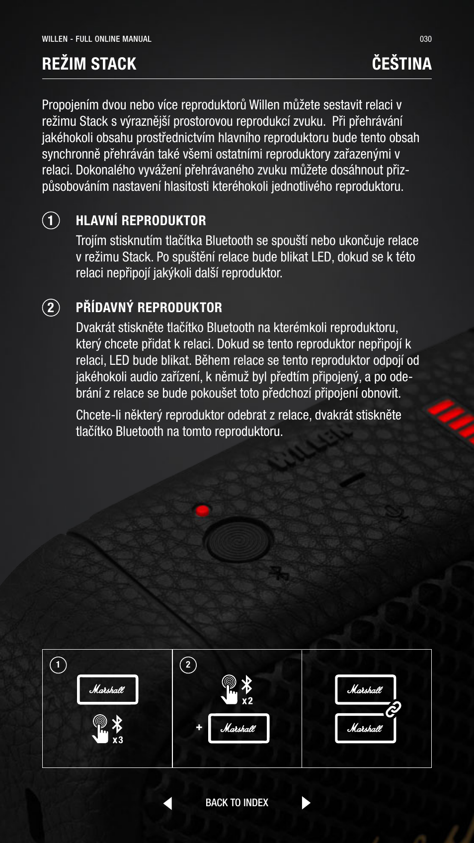 Režim stack čeština | Marshall Willen Portable Bluetooth Speaker (Black & Brass) User Manual | Page 30 / 219