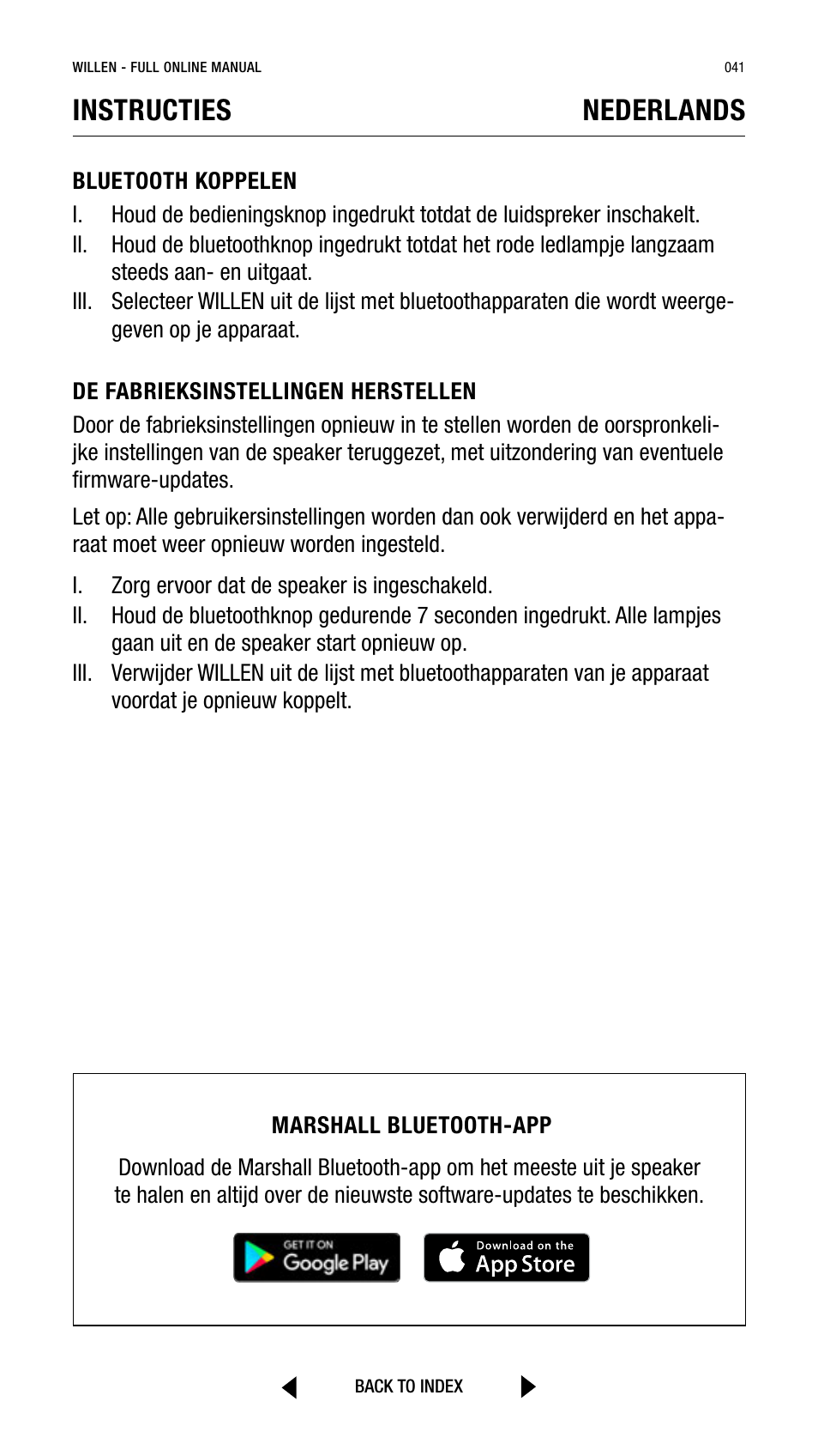 Instructies nederlands | Marshall Willen Portable Bluetooth Speaker (Black & Brass) User Manual | Page 41 / 219