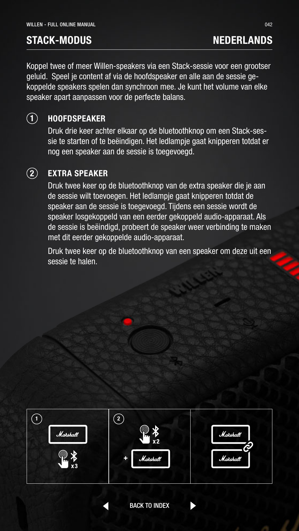 Stack-modus nederlands | Marshall Willen Portable Bluetooth Speaker (Black & Brass) User Manual | Page 42 / 219