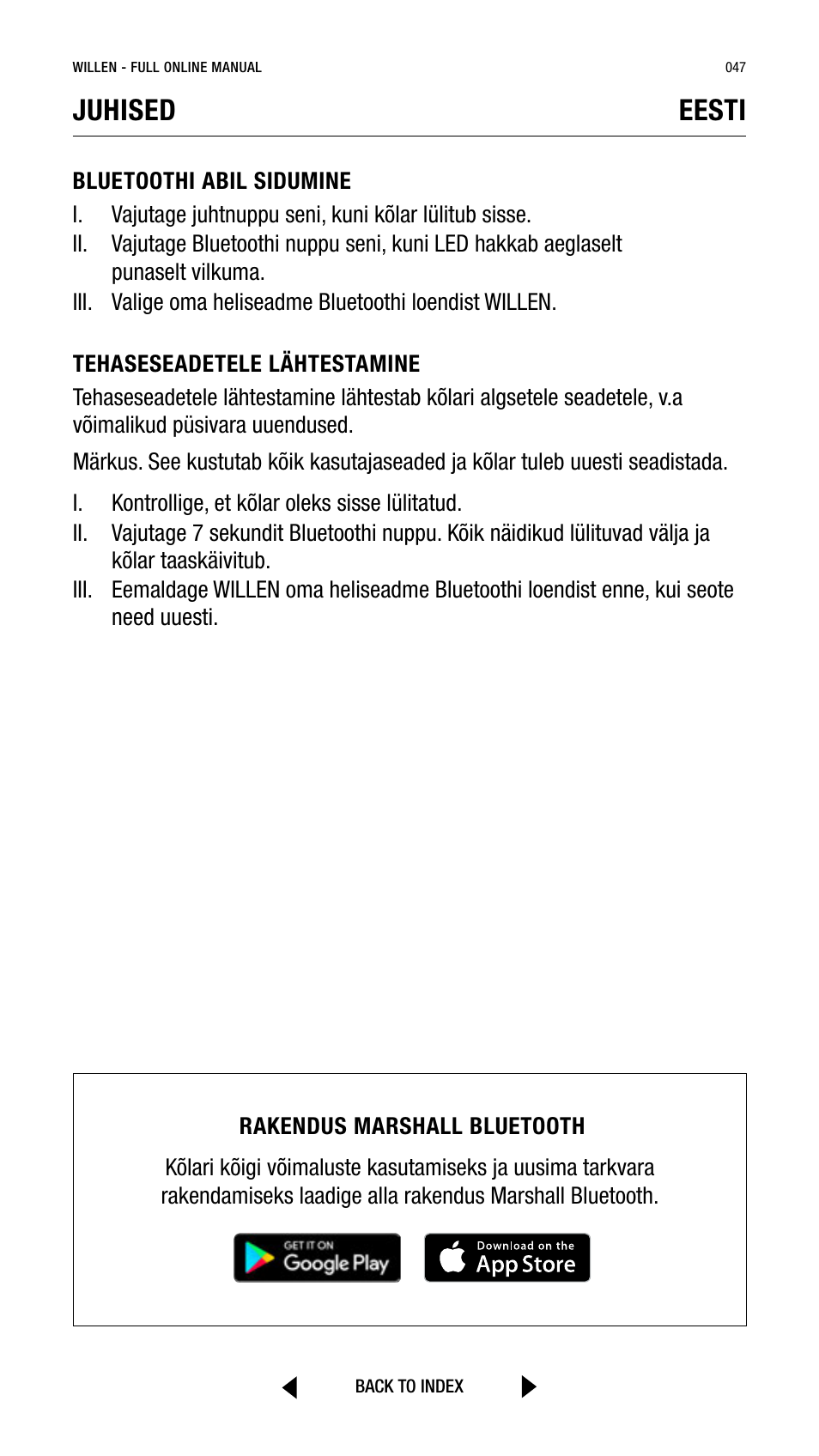 Juhised eesti | Marshall Willen Portable Bluetooth Speaker (Black & Brass) User Manual | Page 47 / 219