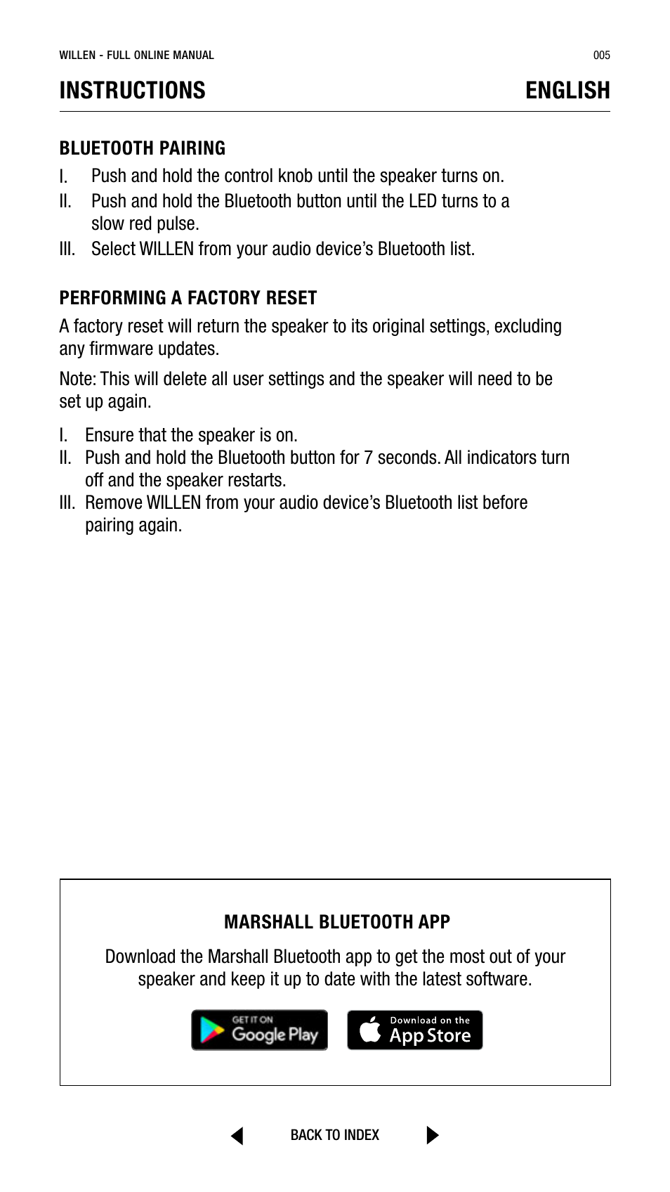 Instructions english | Marshall Willen Portable Bluetooth Speaker (Black & Brass) User Manual | Page 5 / 219