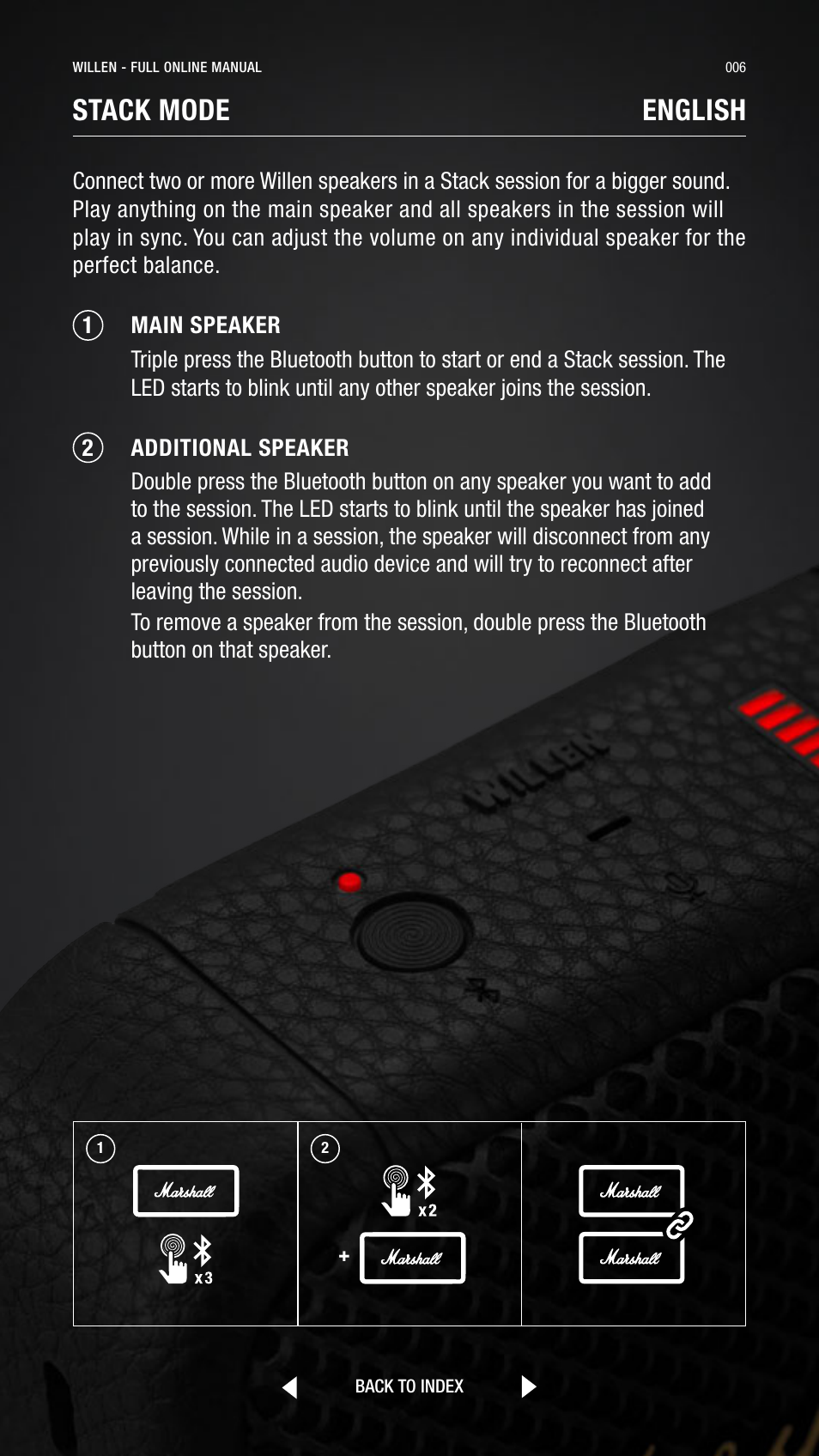 Stack mode english | Marshall Willen Portable Bluetooth Speaker (Black & Brass) User Manual | Page 6 / 219