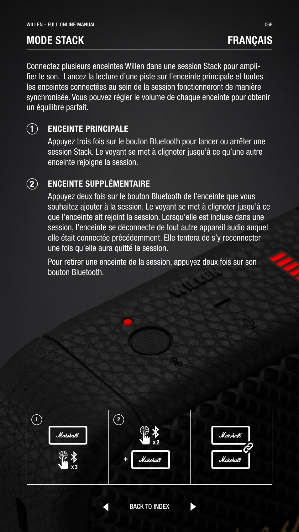 Mode stack français | Marshall Willen Portable Bluetooth Speaker (Black & Brass) User Manual | Page 66 / 219