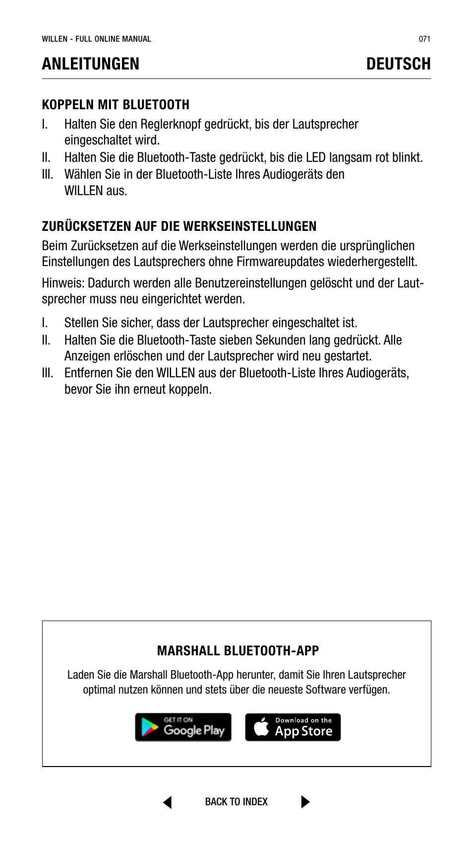 Anleitungen deutsch | Marshall Willen Portable Bluetooth Speaker (Black & Brass) User Manual | Page 71 / 219