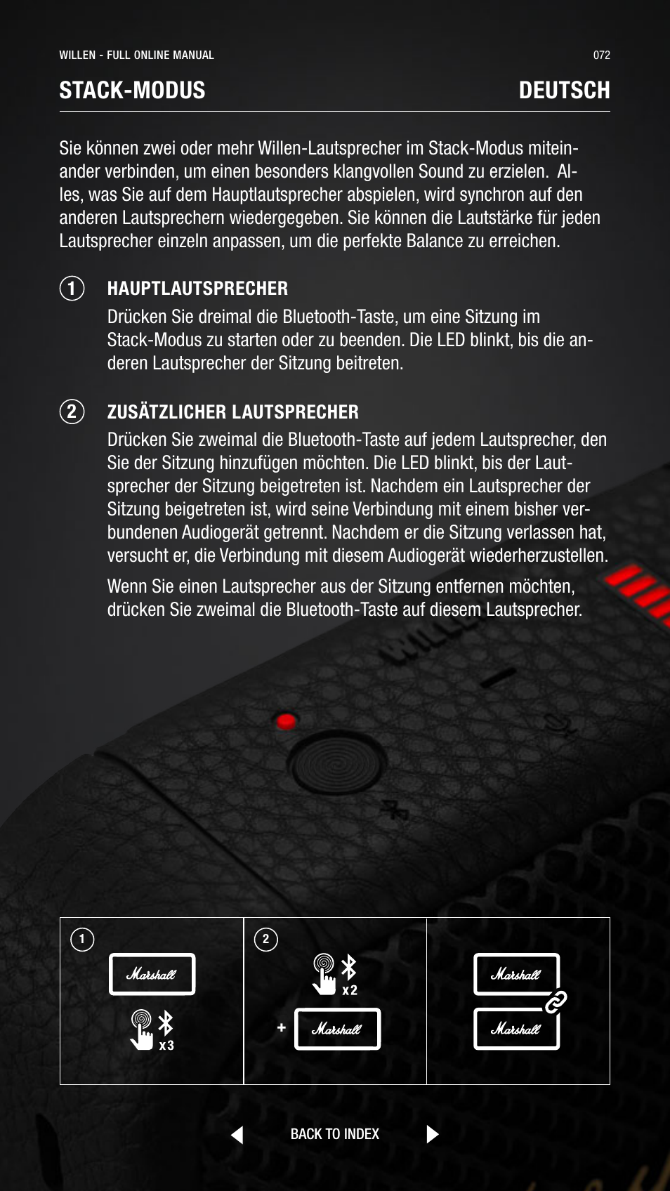 Stack-modus deutsch | Marshall Willen Portable Bluetooth Speaker (Black & Brass) User Manual | Page 72 / 219