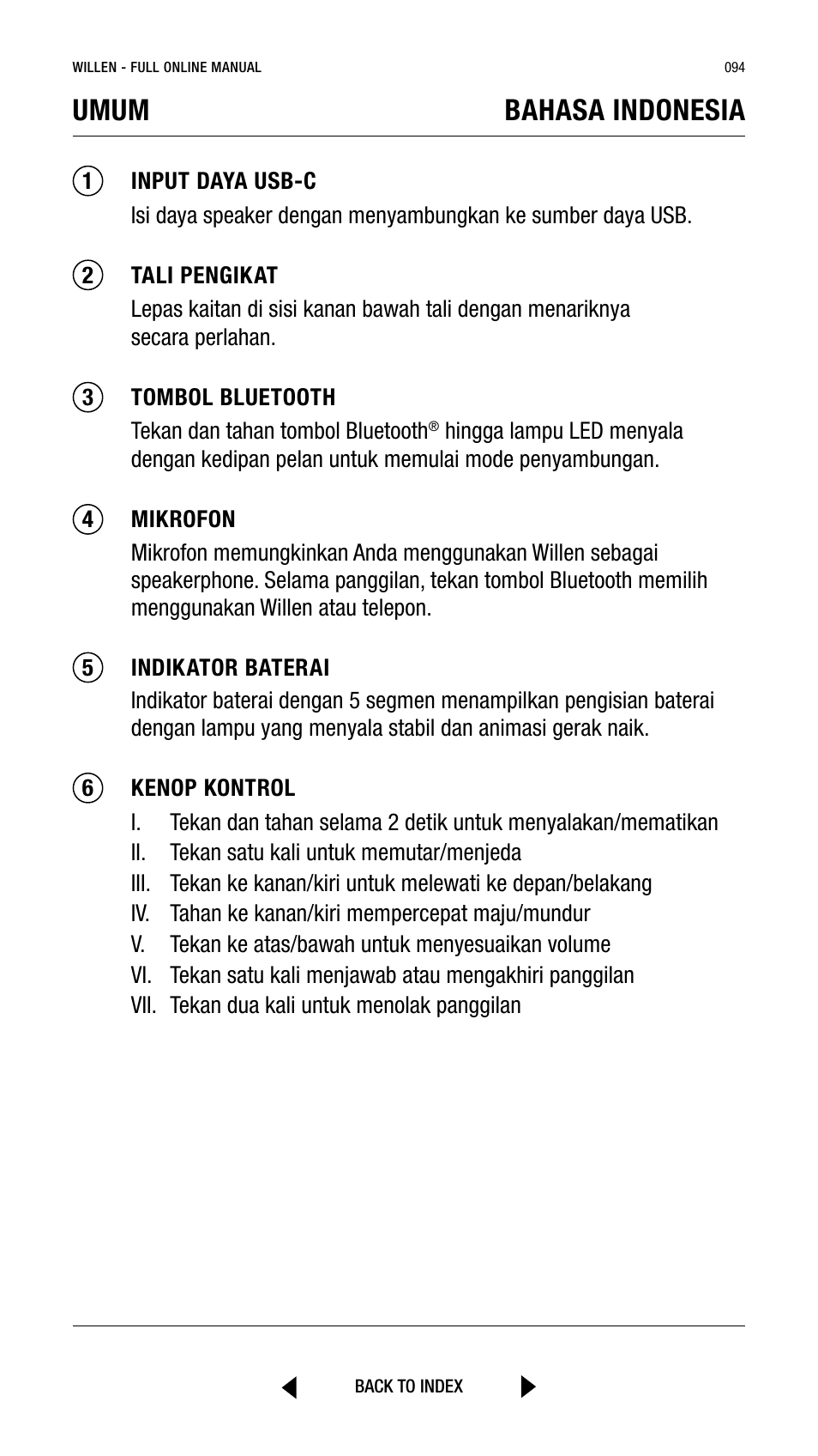 Umum bahasa indonesia | Marshall Willen Portable Bluetooth Speaker (Black & Brass) User Manual | Page 94 / 219