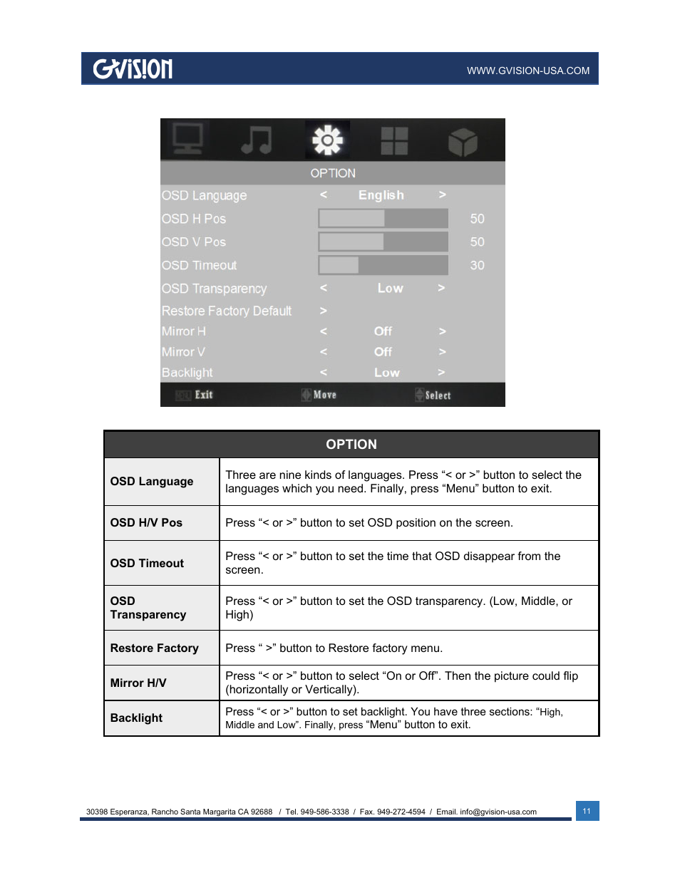 GVision USA IP PVM 23.6" LED-Backlit Surveillance Monitor with 1080p Camera User Manual | Page 11 / 21