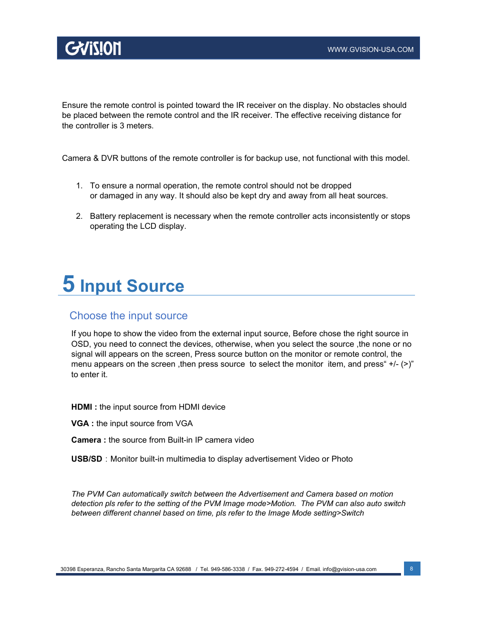 Input source | GVision USA IP PVM 23.6" LED-Backlit Surveillance Monitor with 1080p Camera User Manual | Page 8 / 21