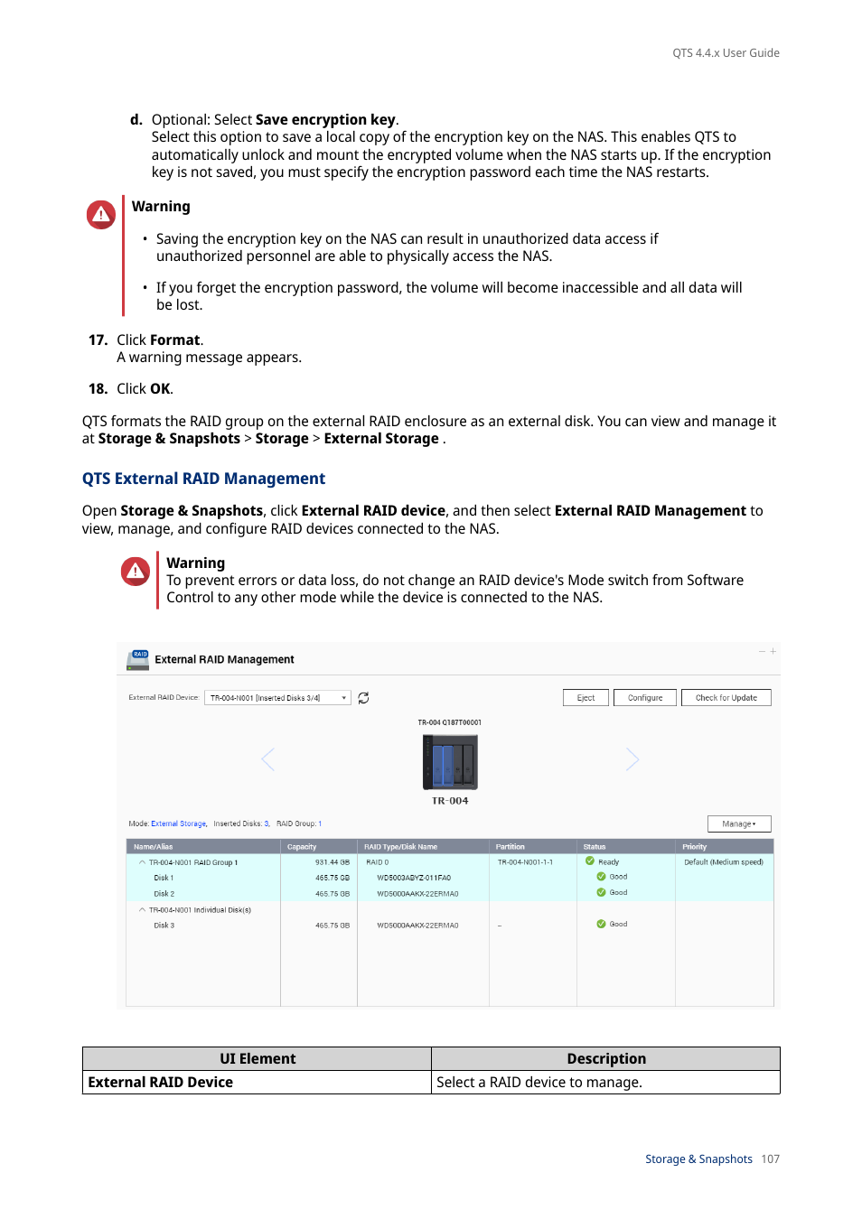 Qts external raid management | QNAP TVS-472XT 4-Bay NAS Enclosure User Manual | Page 108 / 468