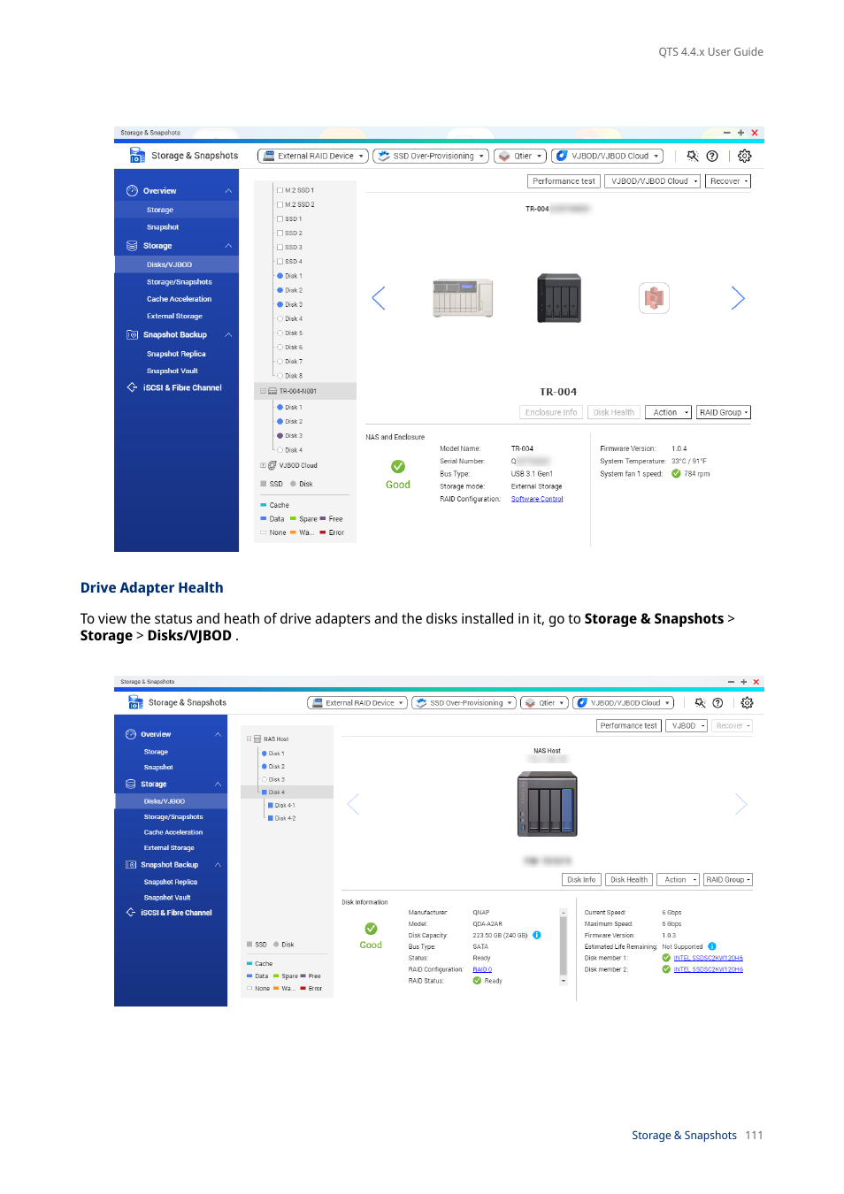 Drive adapter health | QNAP TVS-472XT 4-Bay NAS Enclosure User Manual | Page 112 / 468