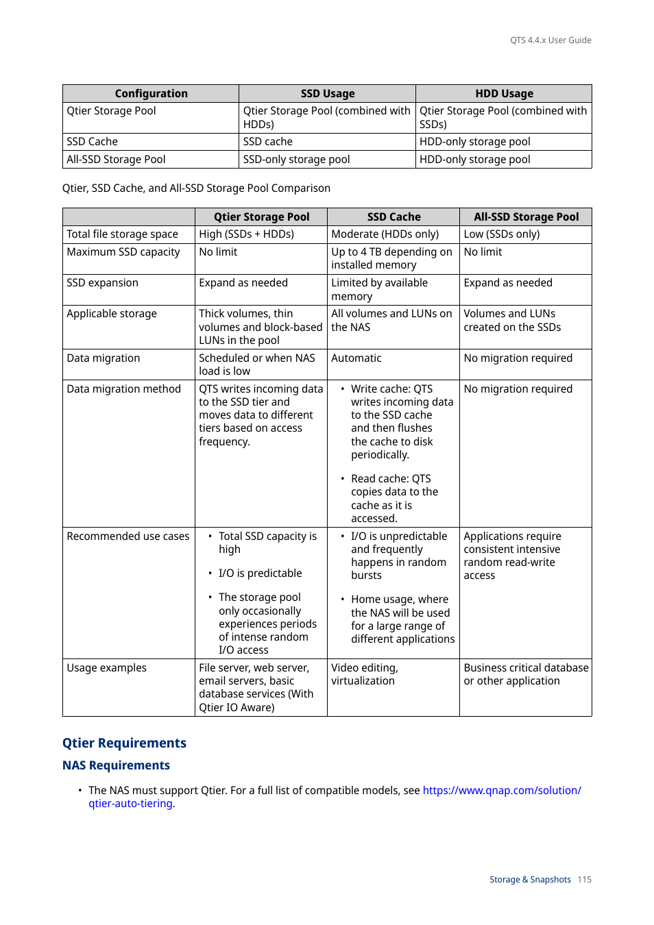 Qtier requirements, Nas requirements | QNAP TVS-472XT 4-Bay NAS Enclosure User Manual | Page 116 / 468