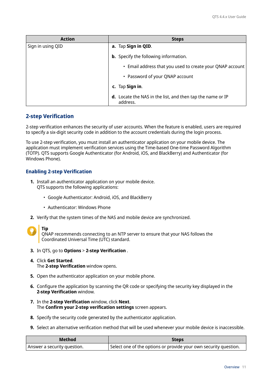 Step verification, Enabling 2-step verification | QNAP TVS-472XT 4-Bay NAS Enclosure User Manual | Page 12 / 468