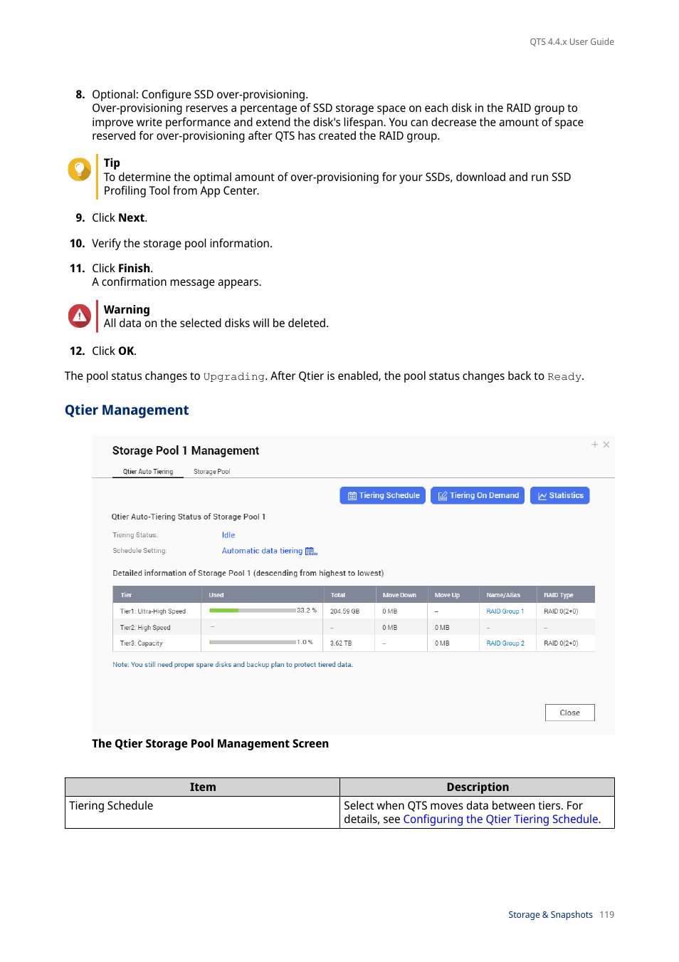 Qtier management | QNAP TVS-472XT 4-Bay NAS Enclosure User Manual | Page 120 / 468