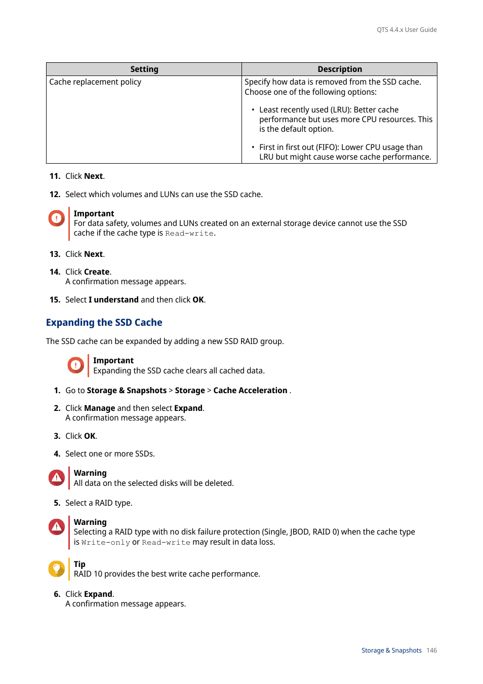 Expanding the ssd cache | QNAP TVS-472XT 4-Bay NAS Enclosure User Manual | Page 147 / 468