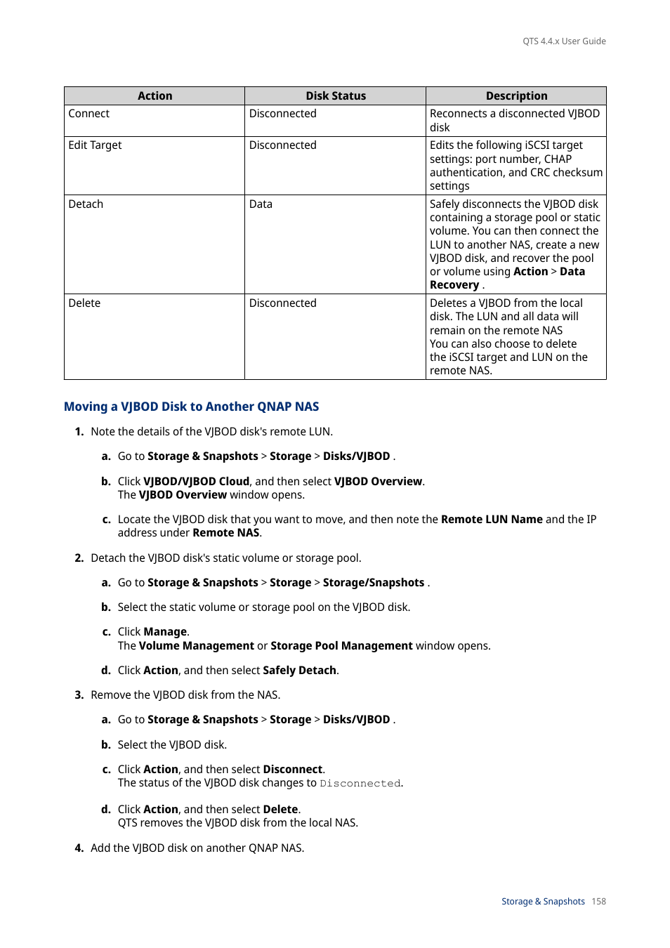Moving a vjbod disk to another qnap nas | QNAP TVS-472XT 4-Bay NAS Enclosure User Manual | Page 159 / 468