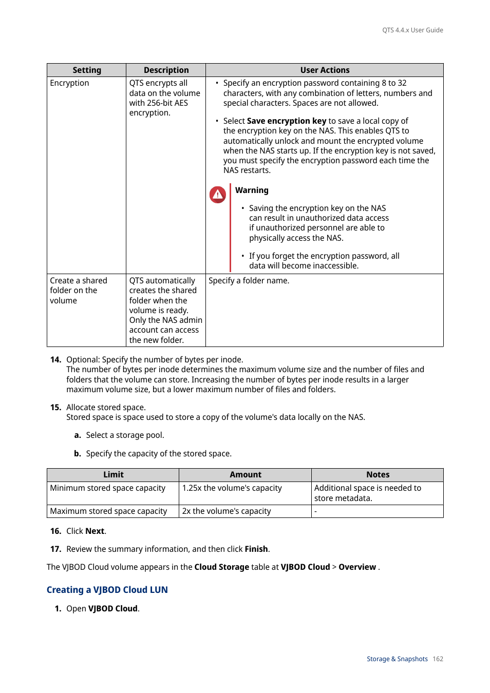 Creating a vjbod cloud lun | QNAP TVS-472XT 4-Bay NAS Enclosure User Manual | Page 163 / 468