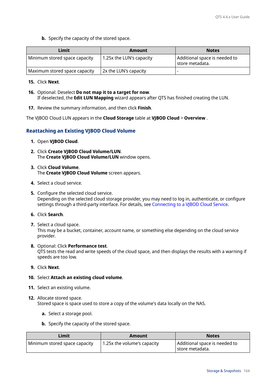 Reattaching an existing vjbod cloud volume | QNAP TVS-472XT 4-Bay NAS Enclosure User Manual | Page 165 / 468